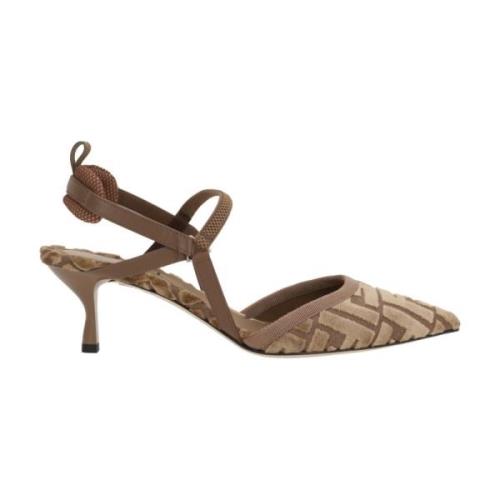 Fendi Jacquard Slingback Klackar Brown, Dam