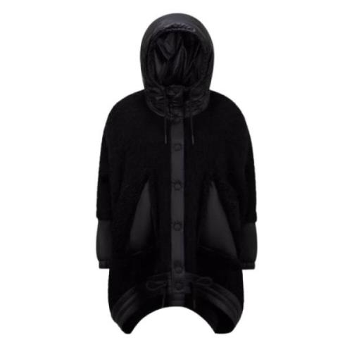 Moncler Svart ullblandad huva jacka Black, Dam