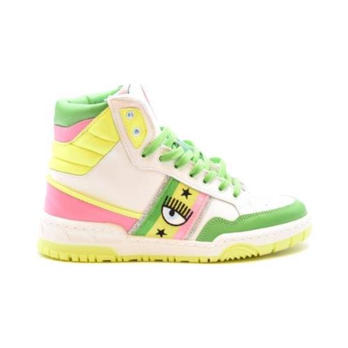 Chiara Ferragni Collection Färgglada läderhöga sneakers Aw22 Multicolo...