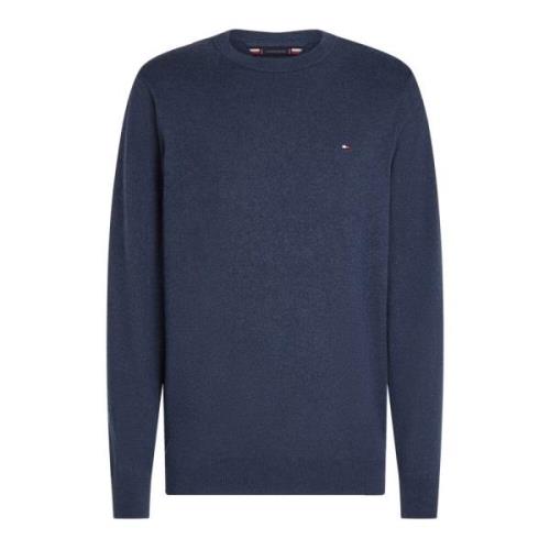 Tommy Hilfiger Ikonisk rund hals bomullskashmir tröja Blue, Herr