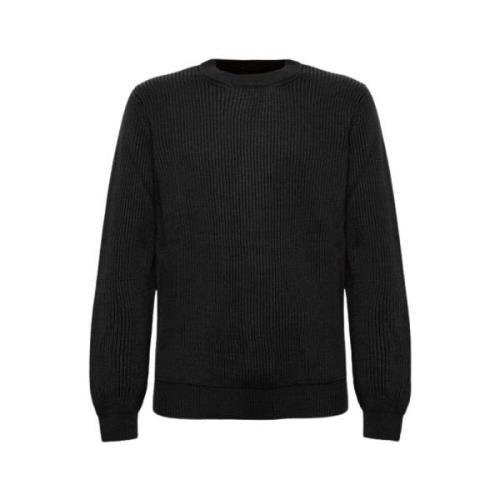 Roberto Collina Fisherman's Rib Crew Neck Sweater Black, Herr