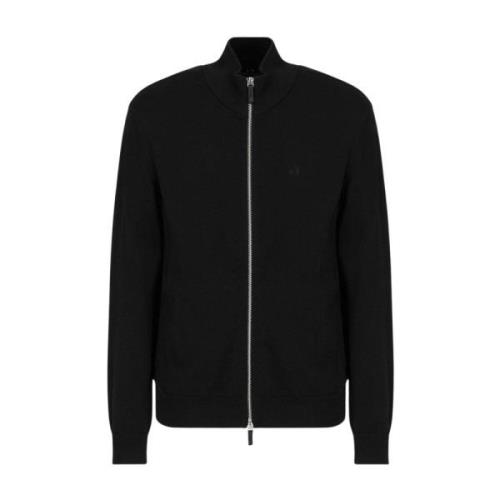 Emporio Armani Svart Bomull Dragkedja Cardigan Tröja Black, Herr