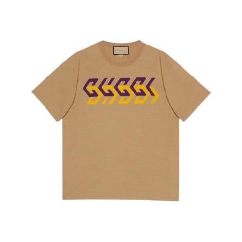 Gucci Tryckt Bomull Jersey T-shirt Beige, Herr