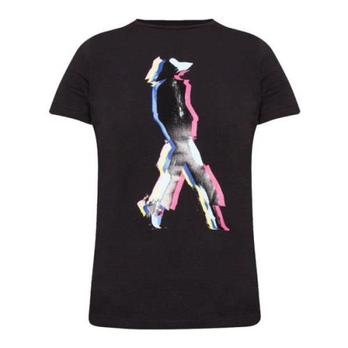 Emporio Armani Kortärmad bomullst-shirt med multicolor tryck Black, Da...