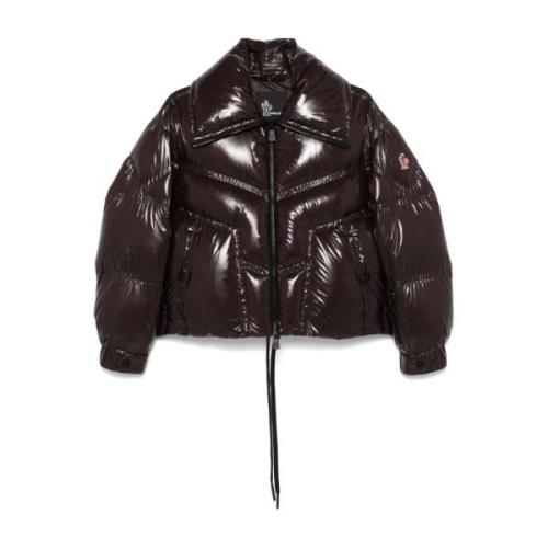 Moncler Kort Bourgogne Nylonjacka med Fjäderfyllning Brown, Dam