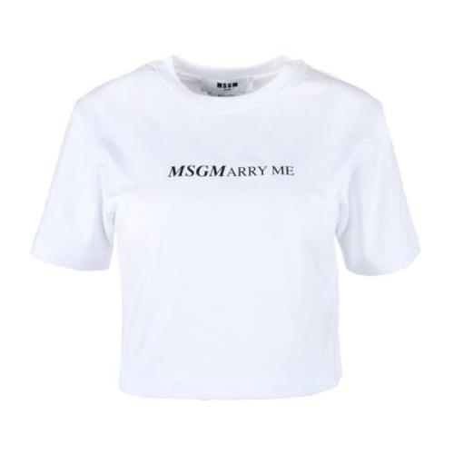 Msgm Bomull T-shirt med unik design White, Dam