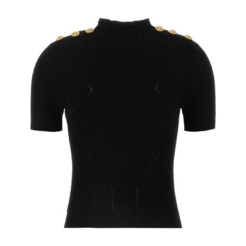 Balmain Svart viskosblandad T-shirt Black, Dam