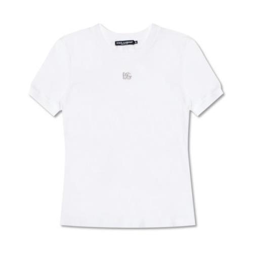 Dolce & Gabbana T-shirt med logotyp applikation White, Dam