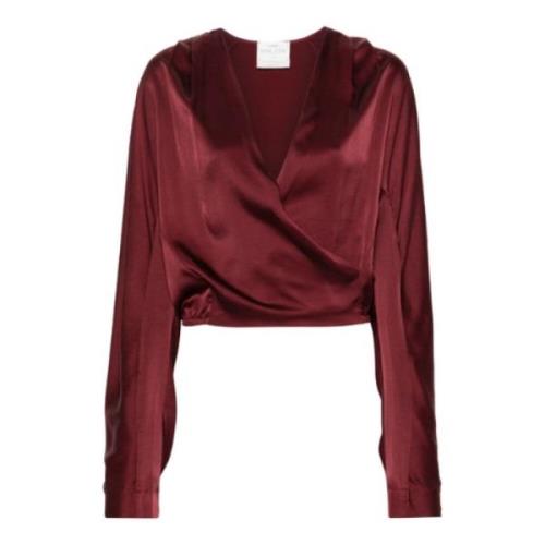 Forte Forte Burgundy Silk Wrap Blus Brown, Dam