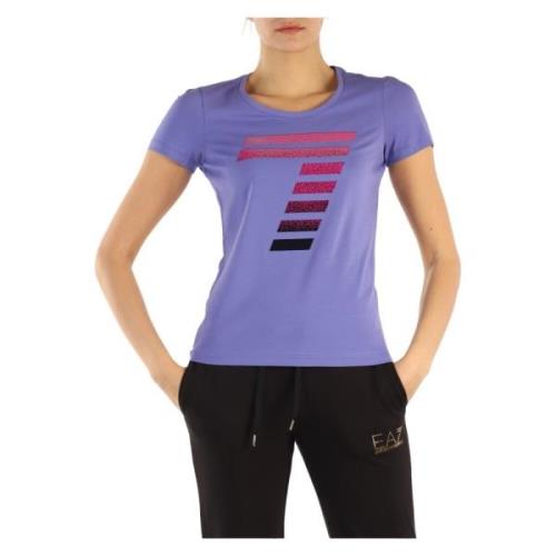 Emporio Armani EA7 Stretch Bomull T-shirt med Paljetter Logo Purple, D...