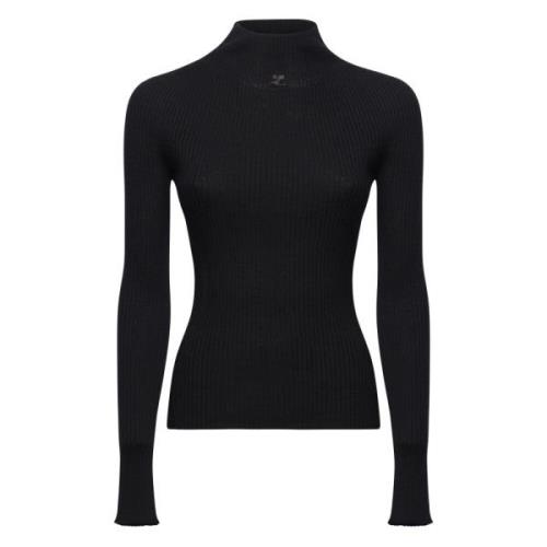 Courrèges Svart Mockneck Tröja Lätt Rib Black, Dam