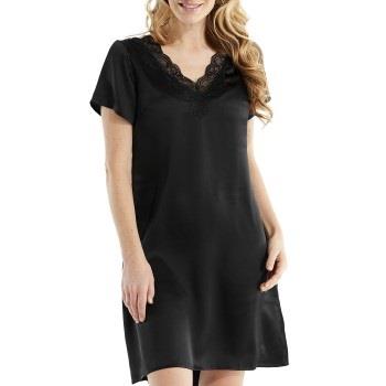 Damella Woven Silk Plain Nightdress Svart silke Small Dam