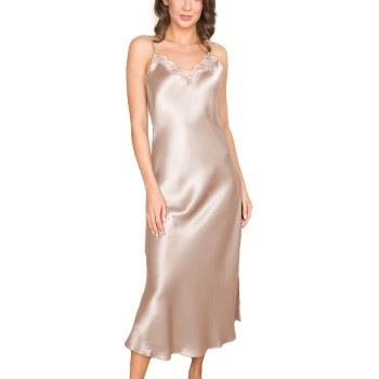 Lady Avenue Pure Silk Long Nightgown With Lace Pärlvit silke Small Dam