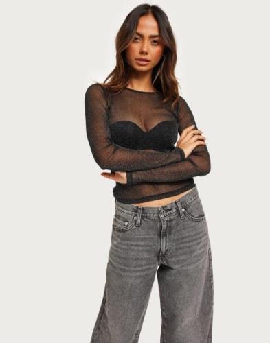 Nelly - Svart - Sparkle Mesh LS Top