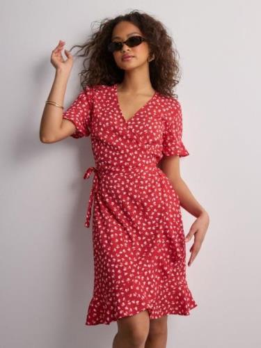 Only - Röd - Onlolivia S/S Wrap Dress Wvn Noos