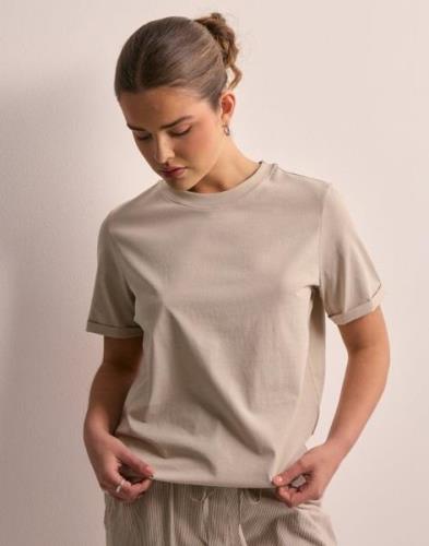 Pieces - Beige - Pcria Ss Fold Up Solid Tee Noos Bc