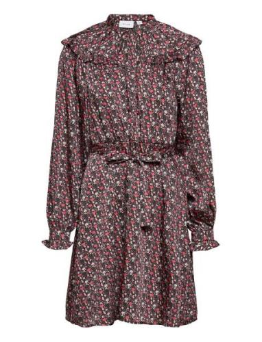 Vibonja L/S Ruffle Short Dress Kort Klänning Multi/patterned Vila
