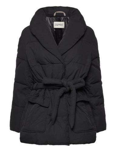 Quilted Puffer Jacket With Belt Fodrad Jacka Black Esprit Casual