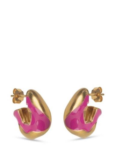 Amelia Hoops Accessories Jewellery Earrings Hoops Pink Enamel Copenhag...