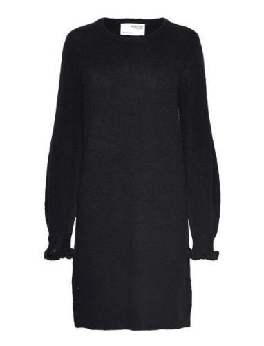 Slfsia Juma Ls Knit O-Neck Dress B Kort Klänning Black Selected Femme