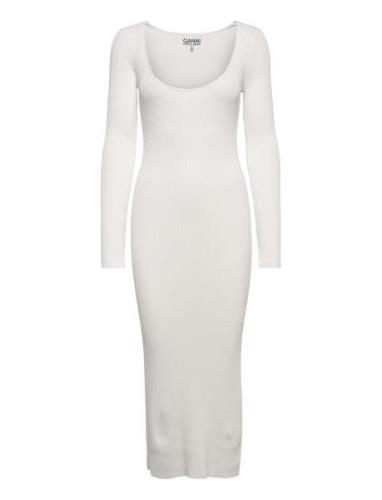 Long Sleeve Low Roundneck Slim Dress Maxiklänning Festklänning White G...