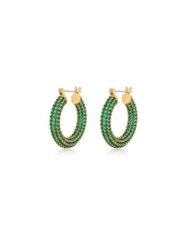 LUV AJ Pave Baby Amalfi Hoops- Green Emerald- Gold Grön