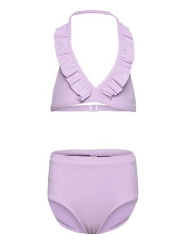 Bikini Bg Rib With Fril High Bikini Purple Lindex