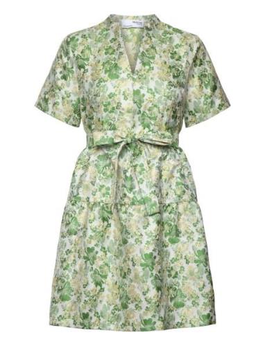 Slfmoda Ss Short Jacquard Dress B Kort Klänning Green Selected Femme