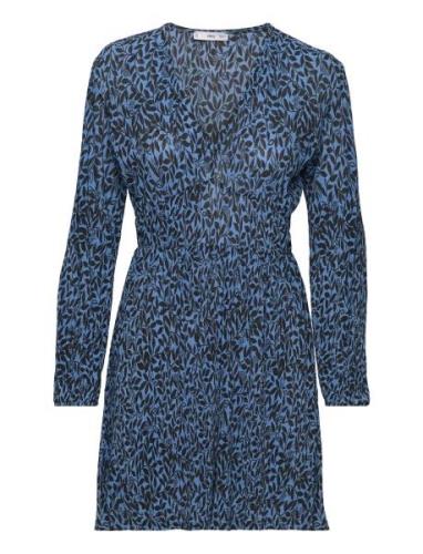Textured Floral-Pattern Dress Kort Klänning Blue Mango