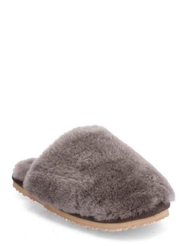 Closed Toe Sheepskin Fur Slipper Slippers Tofflor Grey MOU