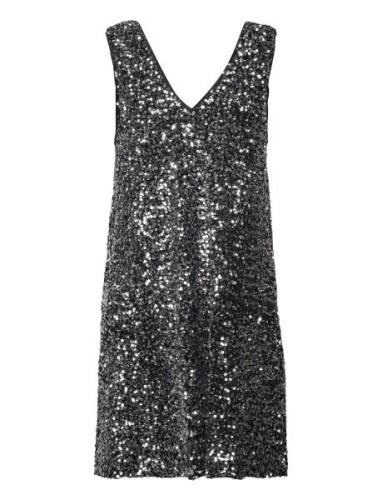 Objkinne Mira S/L Sequin Dress 129 Div Kort Klänning Grey Object