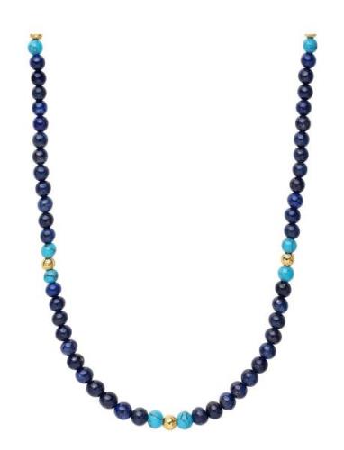 Beaded Necklace With Blue Lapis, Turquoise, And Gold Halsband Smycken ...