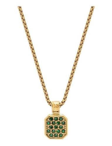 Gold Necklace With Green Cz Square Pendant Halsband Smycken Gold Niala...