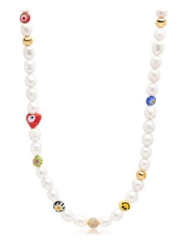 Men's Smiley Face Pearl Choker With Assorted Beads Halsband Smycken Wh...
