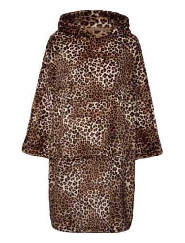 Poncho Flannel Fleece Leopard Morgonrock Brown Hunkemöller