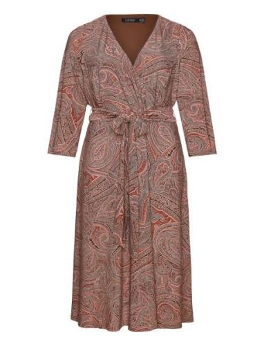 Lauren Women Paisley Surplice Stretch Jersey Dress Brun