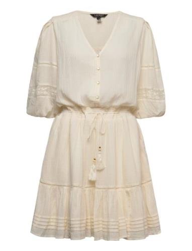 Cotton Crinkle-Dress Kort Klänning Cream Lauren Ralph Lauren