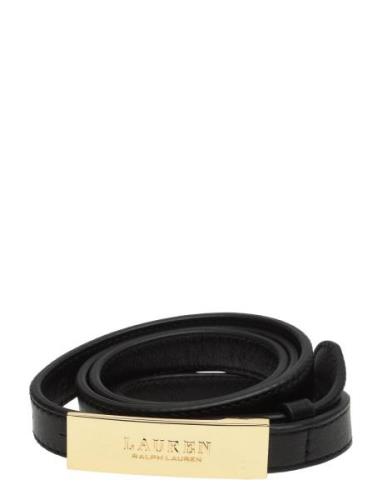 Logo Leather Skinny Belt Bälte Black Lauren Ralph Lauren