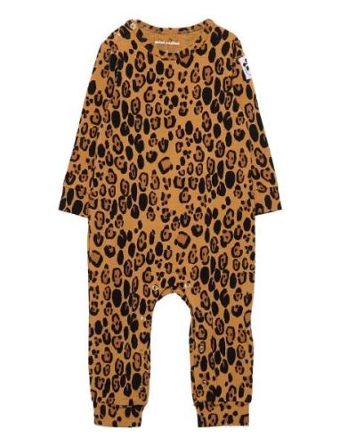 Basic Leopard Jumpsuit Baby Långärmad Bodysuit Beige Mini Rodini
