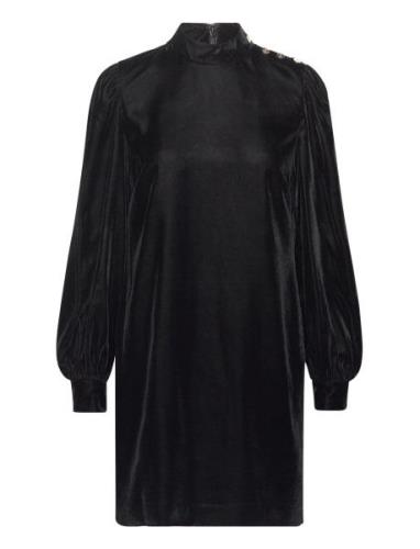 Button-Trim Velvet Mockneck Dress Kort Klänning Black Lauren Ralph Lau...
