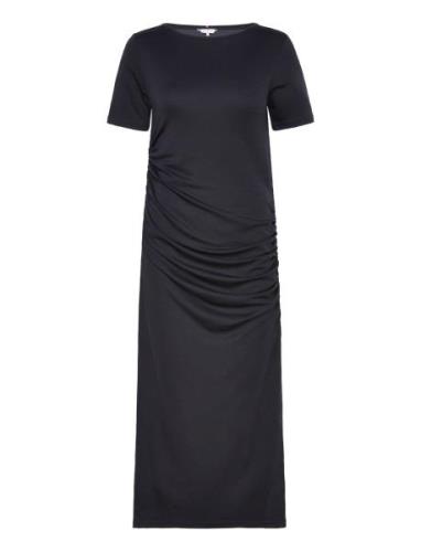 Tommy Hilfiger Slash Nk Rouched Midi Dress Ss Svart