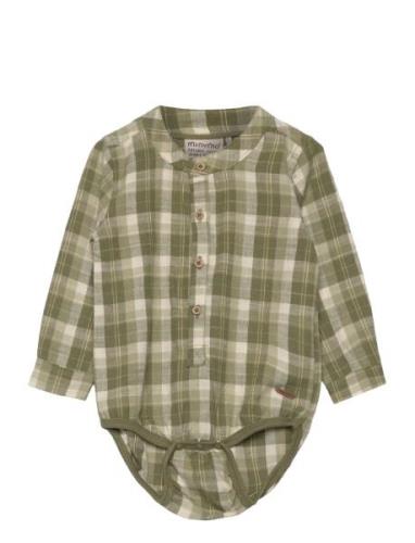 Body Ls Check Bodies Long-sleeved Green Minymo