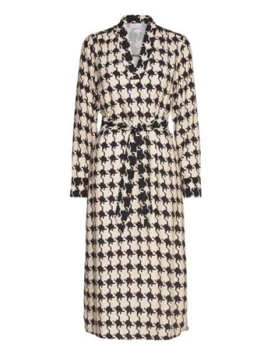 Coster Copenhagen Long Dress In Houndstooth Print Kräm