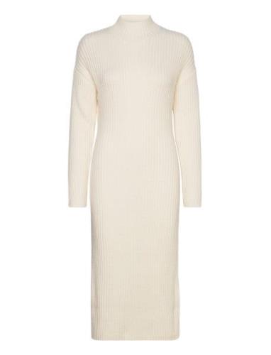 Knitted Turtleneck Dress Knälång Klänning White Gina Tricot
