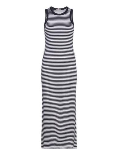 Slim 5X2 Str Rib Midi Dress Ns Knälång Klänning Black Tommy Hilfiger