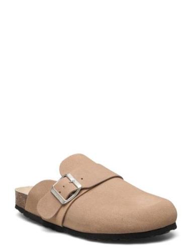 Biaolivia Mule Suede Platta Sandaler Brown Bianco