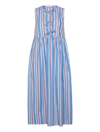Stripe Cotton Midi Dress Knälång Klänning Blue Ganni