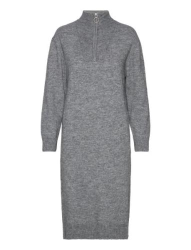 Objminna L/S Zip Knit Dress Dresses Knitted Dresses Grey Object