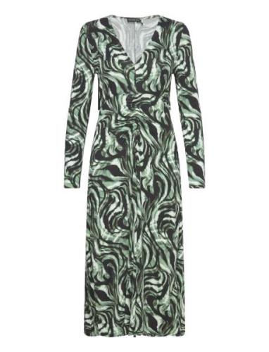 Slhanadi Printed V-Neck Dress Knälång Klänning Green Soaked In Luxury
