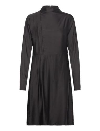 Slfalana Ls Short Satin Dress B Knälång Klänning Black Selected Femme